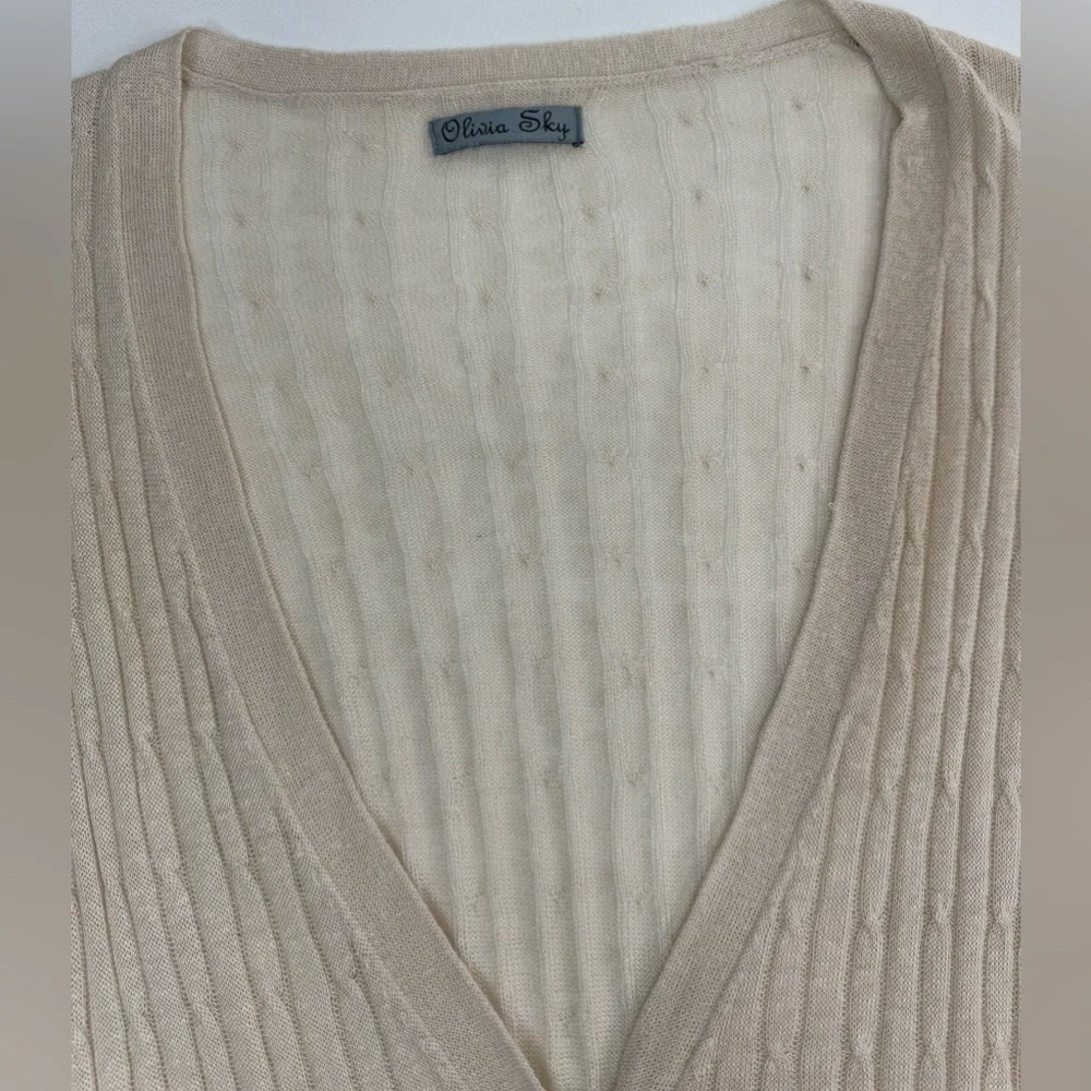 Olivia Sky Linen Blend V Neck Long Line Cable Knit Sweater Size 1X